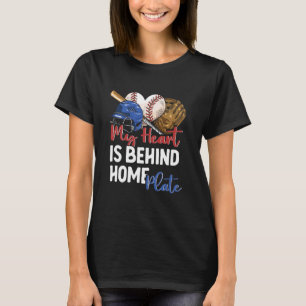 Camiseta Béisbol de Mamá Sóftbol Mi Corazón Está Detrás del