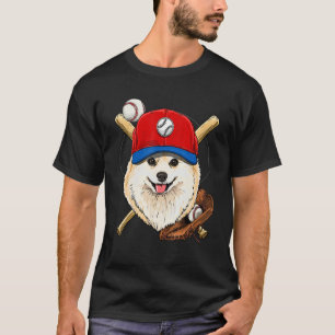 Camiseta Béisbol Entrenador de Perro Pomerano Catcher Pi