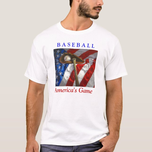 Camiseta Béisbol, guante, murciélago y bandera estadouniden (Anverso)
