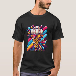Camiseta Béisbol Ice Cream Cone Watercolor Arte Deportes Am