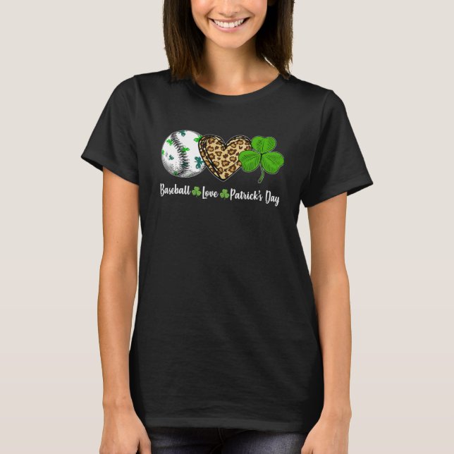 Camiseta Béisbol Love Leopard Heart Shamrock St Patricks D (Anverso)