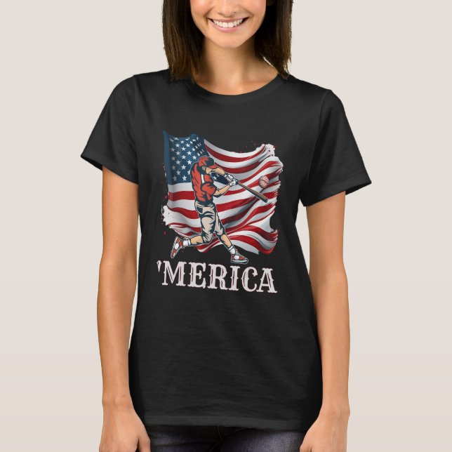 Camiseta Béisbol Merica Patriótica 4 de julio Bandera Ameri (Anverso)