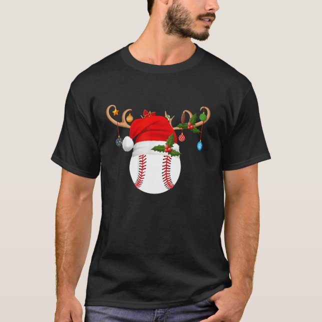 Camiseta Béisbol Navidad Navidad Reindeer Santa Hat Béisbol (Anverso)