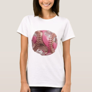 CAMISETA BEISBOL ROJO CON DIAMANTES Y PUNTADAS DE ORO ROSA