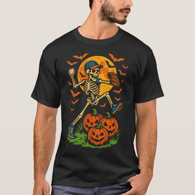 Camiseta Béisbol Skeleton Halloween Hombres Béisbol (Anverso)