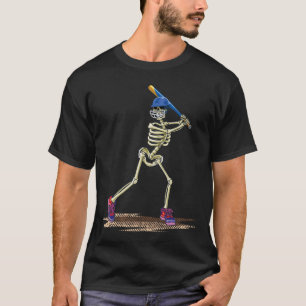 Camiseta Béisbol Skeleton Halloween Hombres Salón de Béisbo