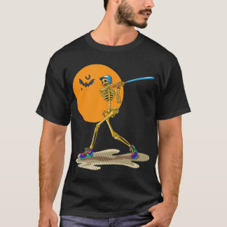 Camiseta Béisbol Skeleton Halloween Hombres Salón de Béisbo