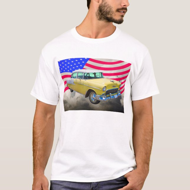 Camiseta Bel Air 1955 de Chevrolet con la bandera americana (Anverso)