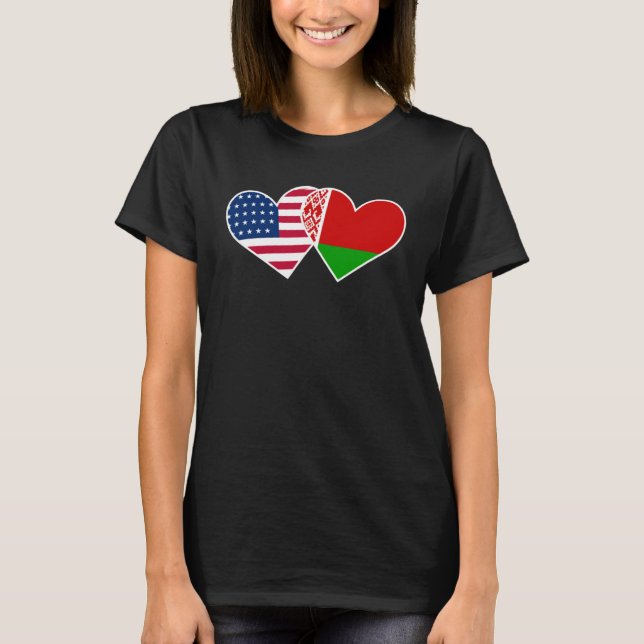 Camiseta Belarus USA Flag Twin Heart  for Belarusian Americ (Anverso)