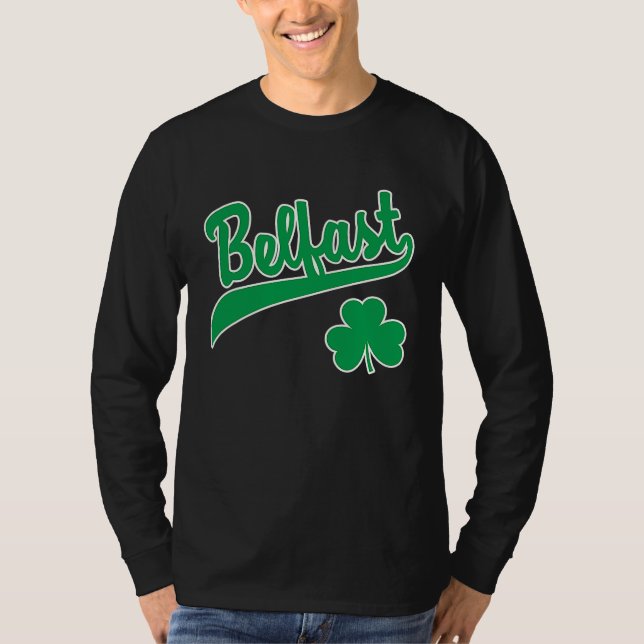 Camiseta Belfast Deportes Script Shamrock Verde Imprimir Bl (Anverso)