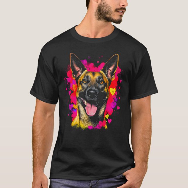 Camiseta Belgian Malinois Dog Pink Red Heart (Anverso)