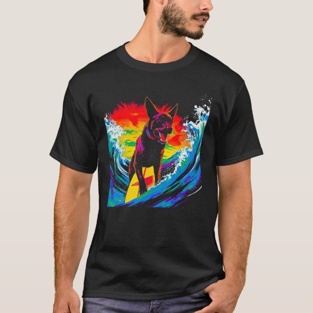 Camiseta Belgian Malinois Dog Surfer (Anverso)