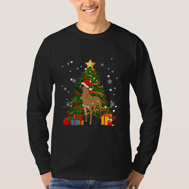 Camiseta Belgian Malinois Santa Christmas Tree Light (Anverso)