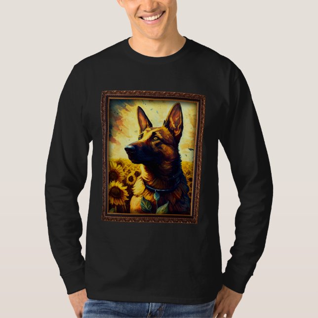 Camiseta Belgian Malinois Shepherd Painting Sunflower Flowe (Anverso)