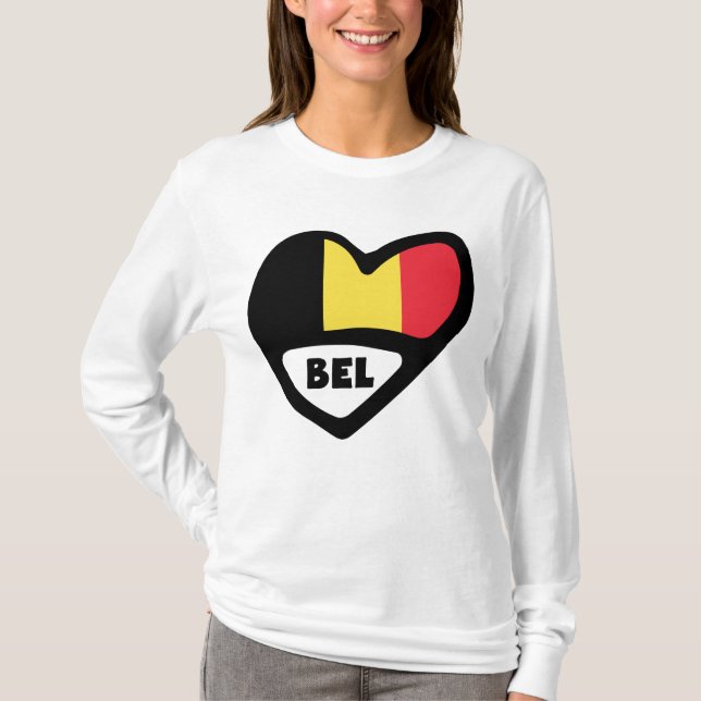 Camiseta Bélgica Código de país Bandera Corazón BEL (Anverso)