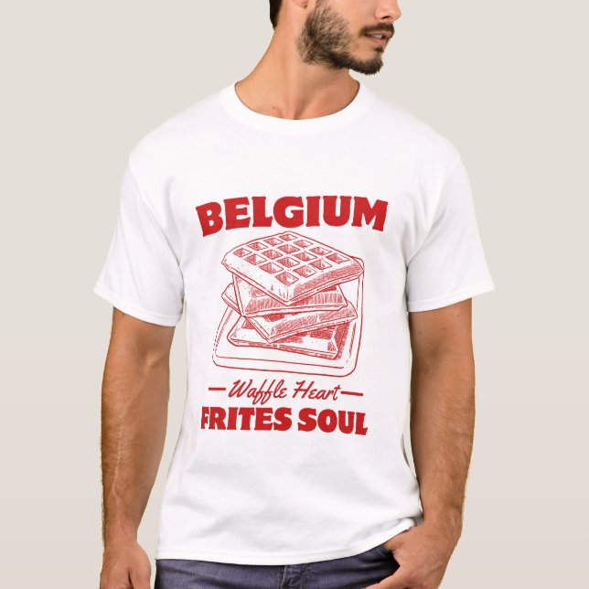 Camiseta Bélgica: Corazón de waffle, alma de frites (Anverso)