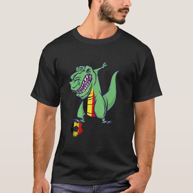 Camiseta Bélgica Fútbol Dabbing Rex Dino Bandera Belga Bélg (Anverso)
