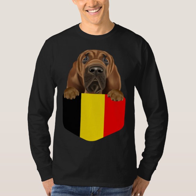 Camiseta Belgium Flag Bloodhound Dog In Pocket (Anverso)
