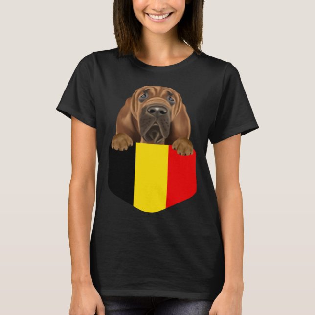 Camiseta Belgium Flag Bloodhound Dog In Pocket (Anverso)