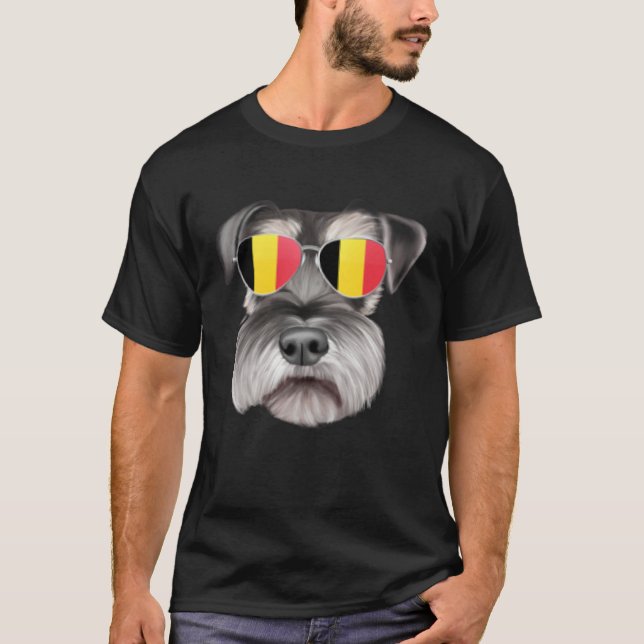 Camiseta Belgium Flag Miniature Schnauzer Dog Belgium Pocke (Anverso)