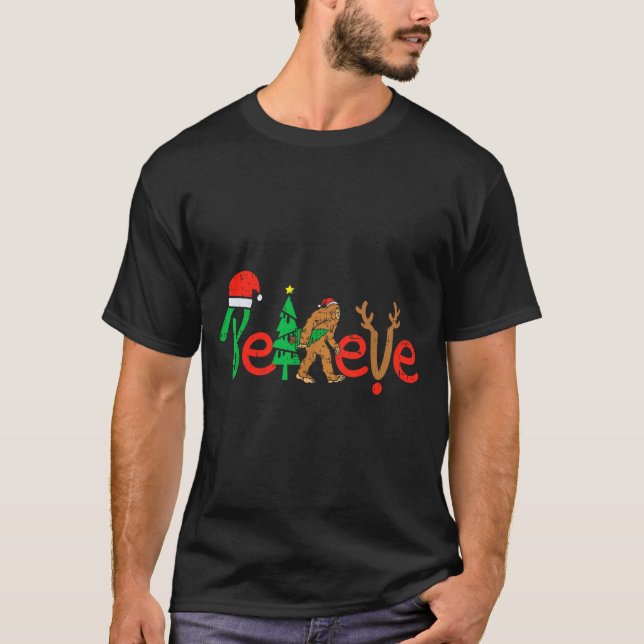 Camiseta Believe Bigfoot Sasquatch Santa Reindeer Christmas (Anverso)