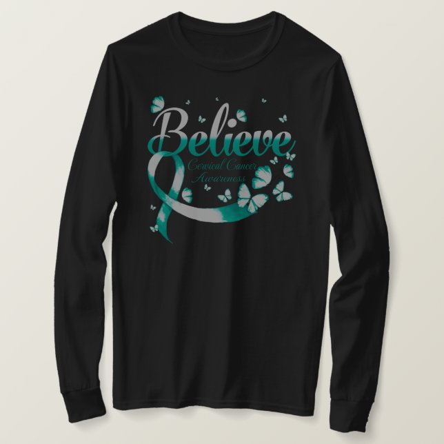 Camiseta Believe CERVICAL CANCER Butterfly (Anverso del diseño)
