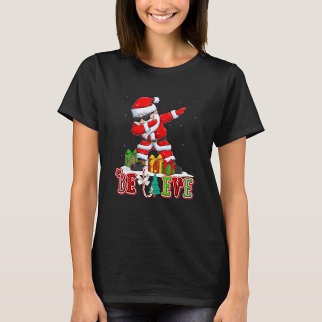 Camiseta Believe Christmas  Dabbing Santa Pajamas For Famil (Anverso)