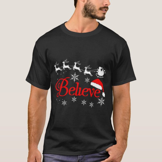 Camiseta Believe Christmas Xmas Santa Family Pajamas Holida (Anverso)