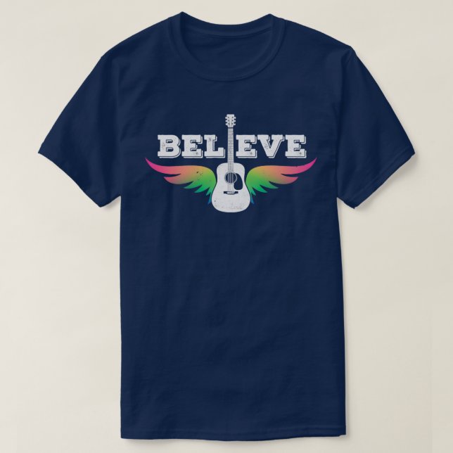 Camiseta Believe Colorful Guitar Wings Dreadnought Style Ac (Diseño del anverso)