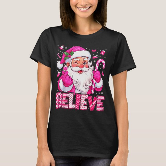 Camiseta Believe Cute Nk Santa Candy Cane Christmas Xmas Gi (Anverso)