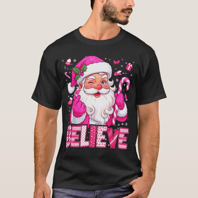 Camiseta Believe Cute Nk Santa Candy Cane Christmas Xmas Gi (Anverso)
