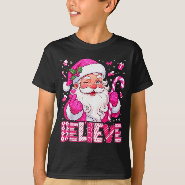 Camiseta Believe Cute Nk Santa Candy Cane Christmas Xmas Gi (Anverso)