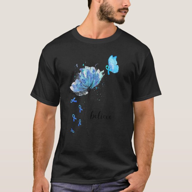 Camiseta Believe Flower Butterfly Blue Ribbon Diabetes Awar (Anverso)