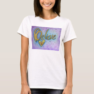 Camiseta Believe Heart Inspirador Word Art Personalizado Sh
