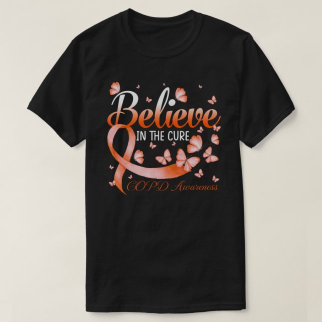 Camiseta Believe In The Cure COPD Awareness Butterfly (Diseño del anverso)