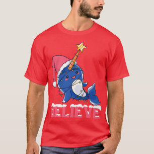 Camiseta Believe Narwhal Christmas Snow with Fairy Lights 