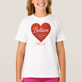Camiseta Believe red and white heart