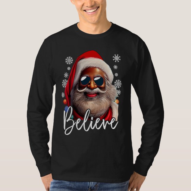 Camiseta Believe Santa Claus Xmas Black Afro African Americ (Anverso)