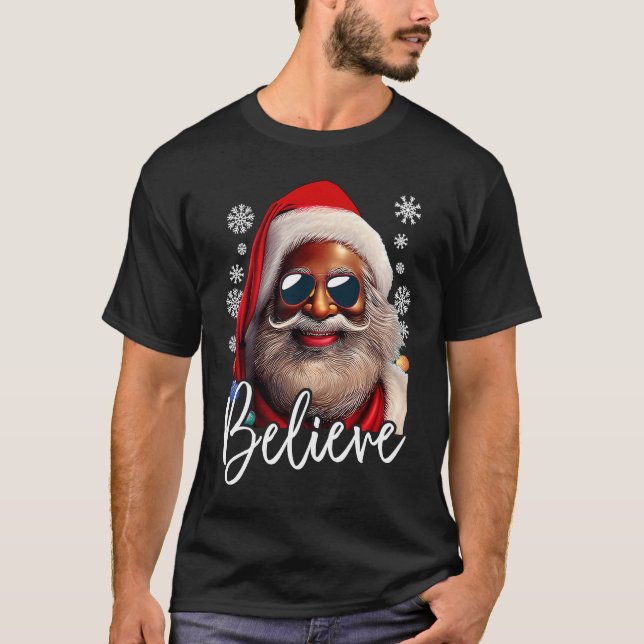 Camiseta Believe Santa Claus Xmas Black Afro African Americ (Anverso)