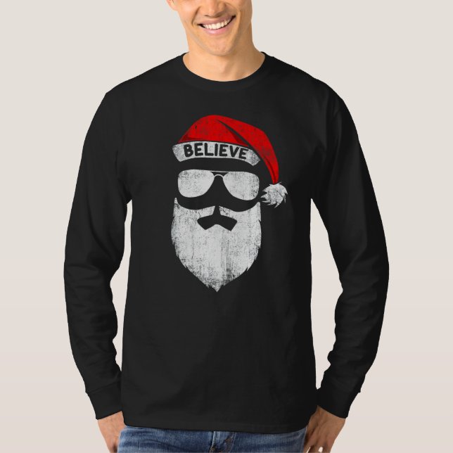 Camiseta Believe Santa Hat Christmas Squad Family Group Mat (Anverso)