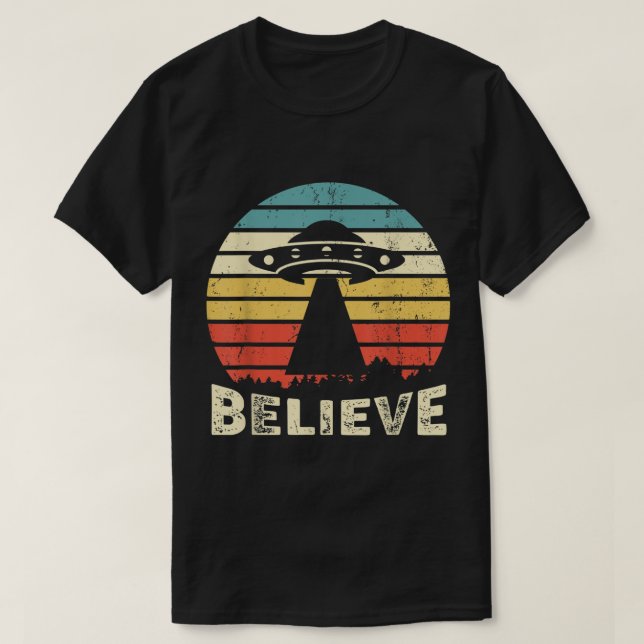 Camiseta Believe UFO Alien Retro Vintage Tee (Diseño del anverso)