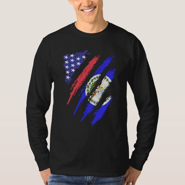 Camiseta Belizean American Patriot Grown Heart Flag Stripes (Anverso)