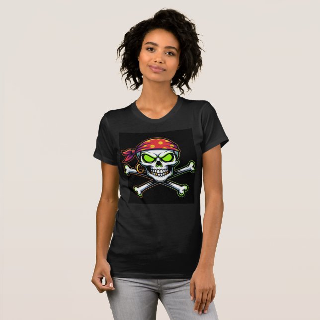 Camiseta Bella+Canvas Caveira Pirata Neon Verde (Anverso completo)