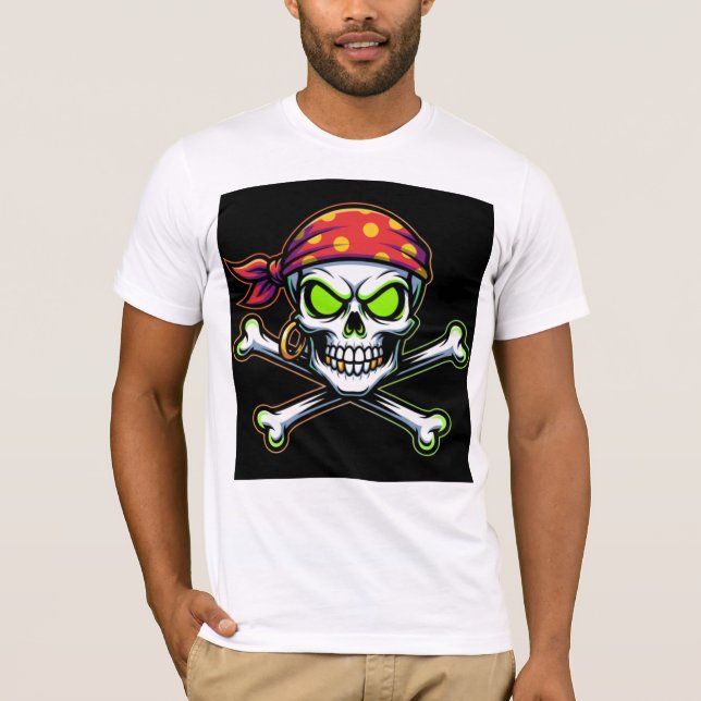 Camiseta Bella+Canvas Caveira Pirata Neon Verde (Anverso)