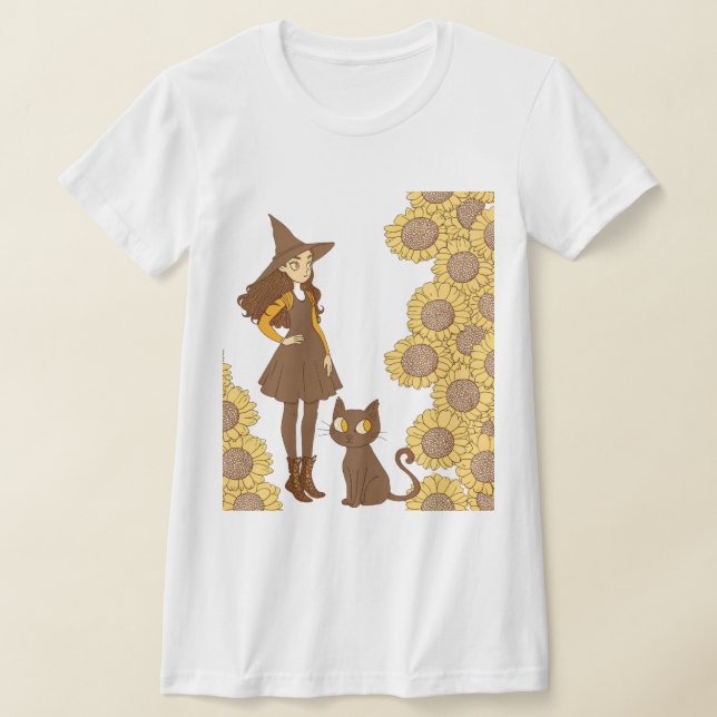 Camiseta "Bella de bruja y gato + Tee delgado para mujer de (Distribución)