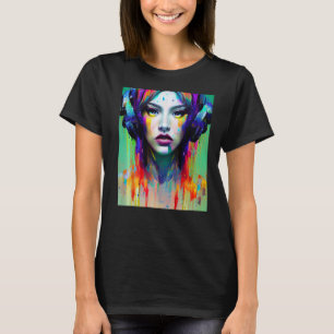 Camiseta Bella pintura de color brillante Chica asiática