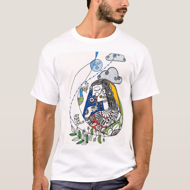 Camiseta Bella pintura popular india de Madhubani (Anverso)