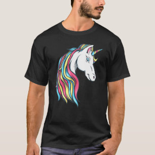 Camiseta Bella y colorida cabeza de unicornio arcoiris que