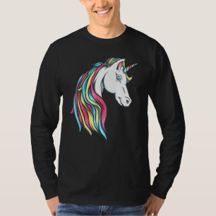 Camiseta Bella y colorida cabeza de unicornio arcoiris que