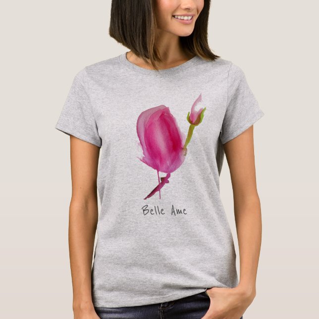 Camiseta Belle Ame Hermoso lema con flor rosa (Anverso)
